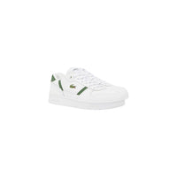 Baskets Lacoste homme blanches détails verts, vue trois-quarts avant, logo crocodile