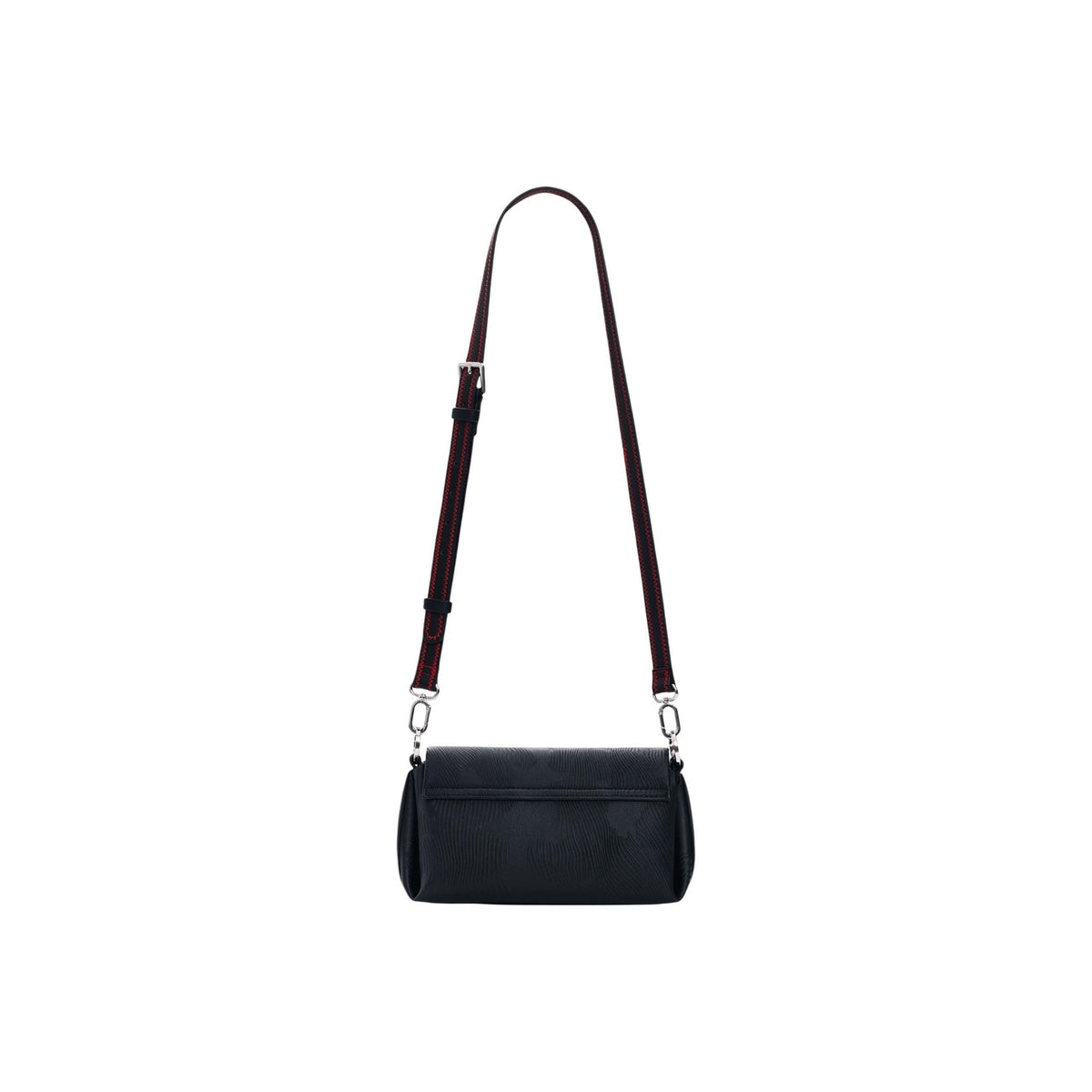 Image 3 : Vue d'ensemble sac baguette Desigual noir format cylindrique allongé, finitions bimatière et logo argenté signature — Delvale