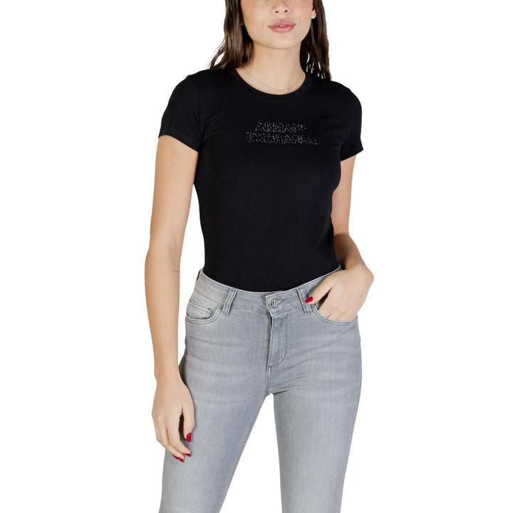 Image 1 : T-shirt Armani Exchange noir femme manches courtes col rond coton — delvale