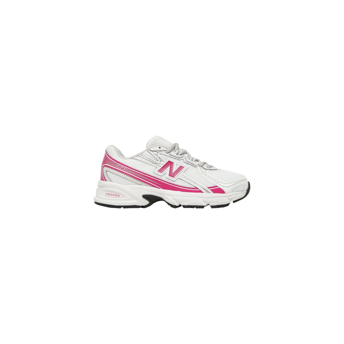Baskets femme New Balance blanches accents fuchsia vue trois quarts — semelle chunky tige synthétique Ref. G7407CK