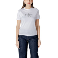 Image 1 : T-shirt blanc Calvin Klein Jeans femme en coton avec col rond et manches courtes — delvale