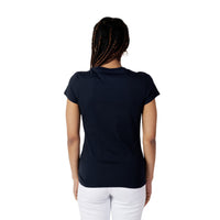 Image 2 : Détail du print graphique expressif sur t-shirt Armani Exchange femme bleu marine, design créatif — Delvale