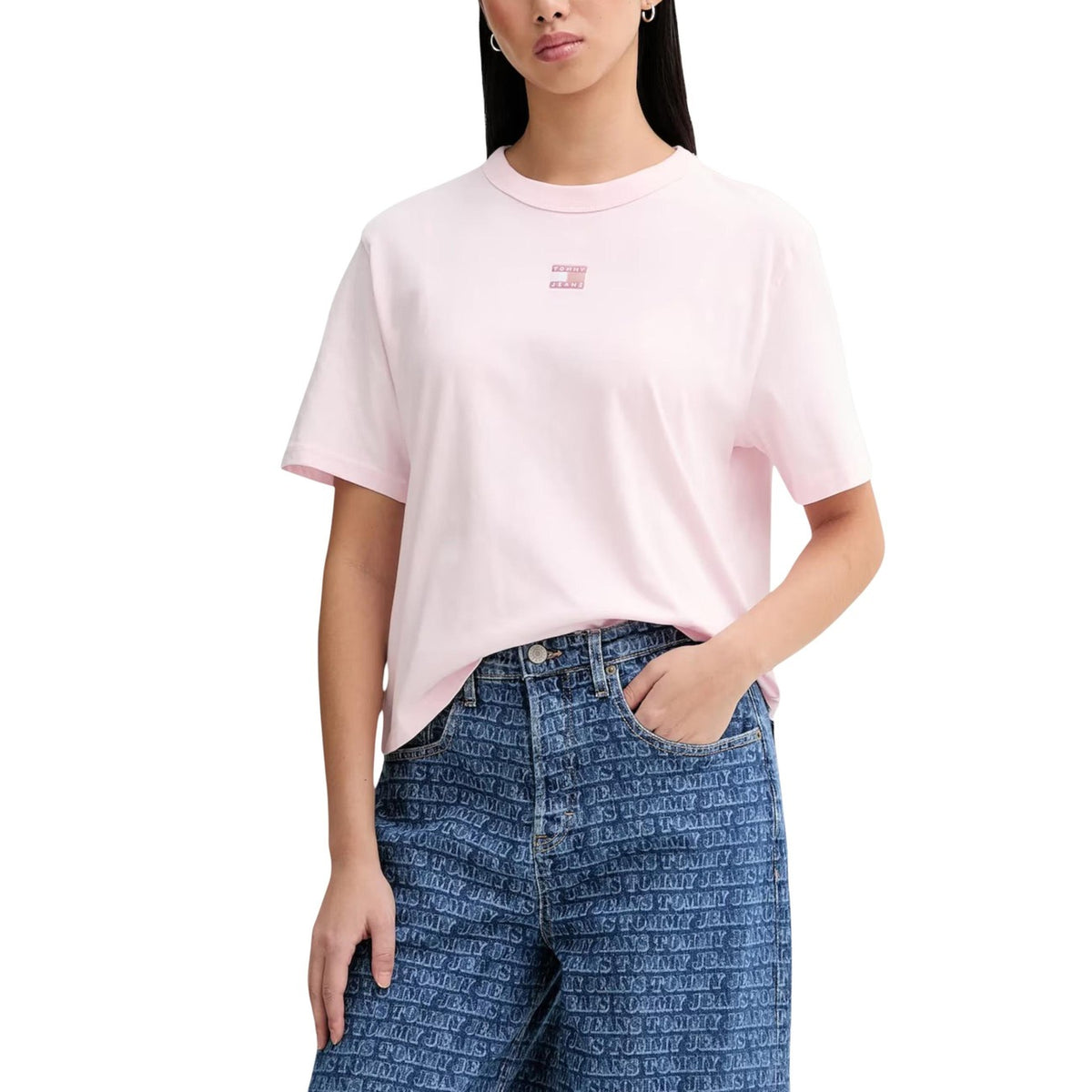 Image 5 : T-shirt Tommy Hilfiger Jeans rose femme manches courtes détail tissu coton — delvale