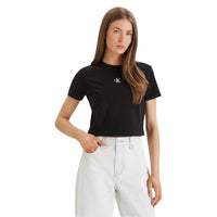 Image 4 : T-shirt Calvin Klein Jeans femme beige col rond manches courtes vue complète — delvale