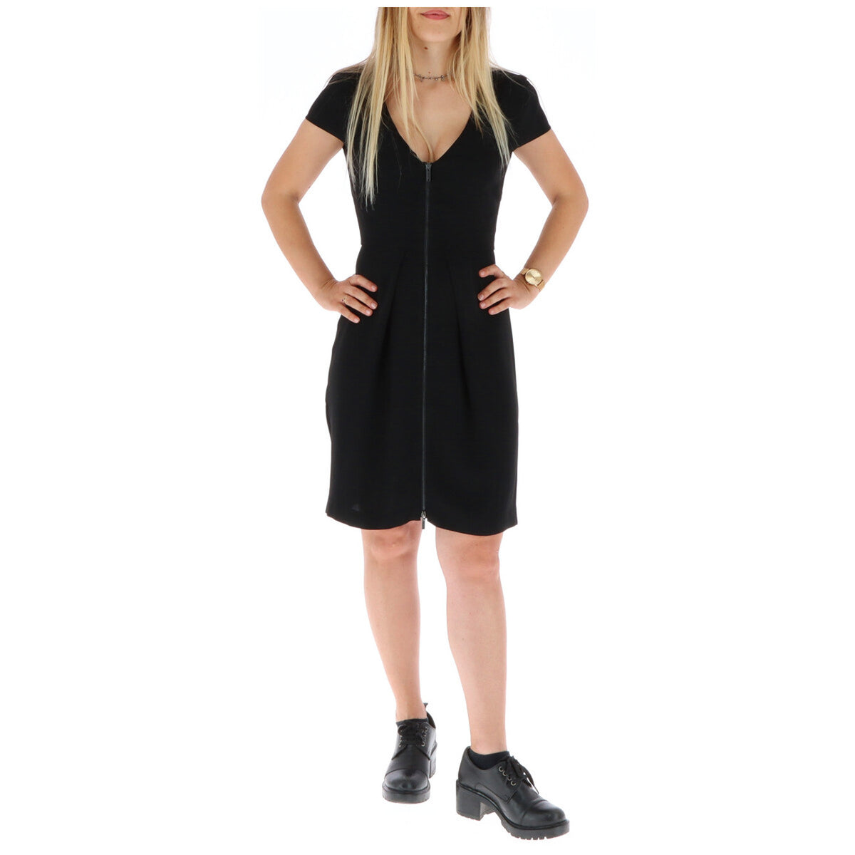 Image 1 : Robe Armani Exchange noire col V profond fermeture zip centrale — delvale