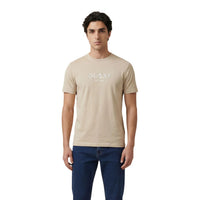 Image 1 : T-shirt Guess homme beige avec impression moderne, vue de face — Delvale