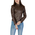Guess Bruin Dames Bikerjack Gewatteerd Imitatieleer Asymmetrische Rits
