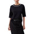 Liu Jo T-shirt Femme Noir Encolure Ornée de Strass