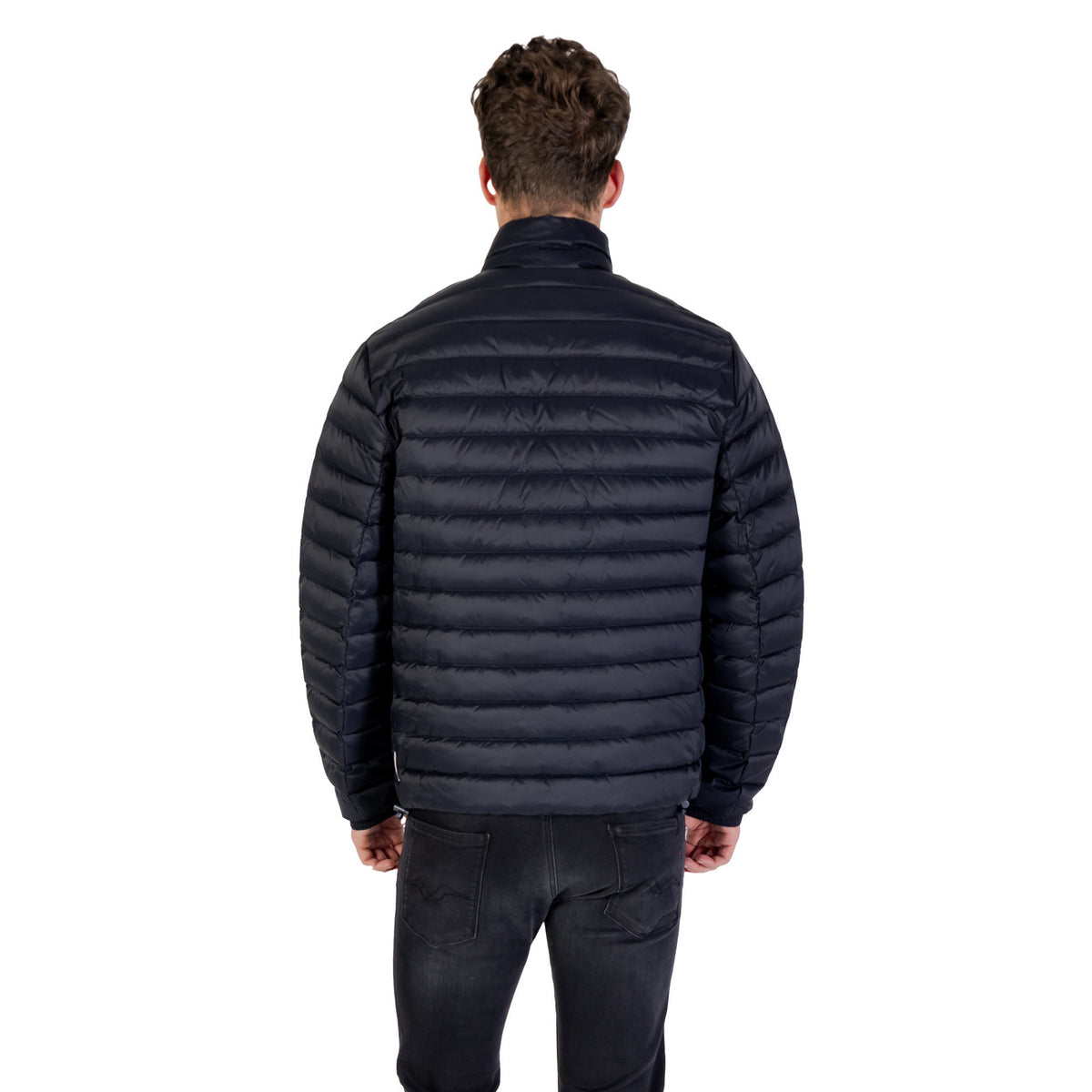 Doudoune Armani Exchange homme bleu marine piqûres horizontales — vue de dos portée — Delvale