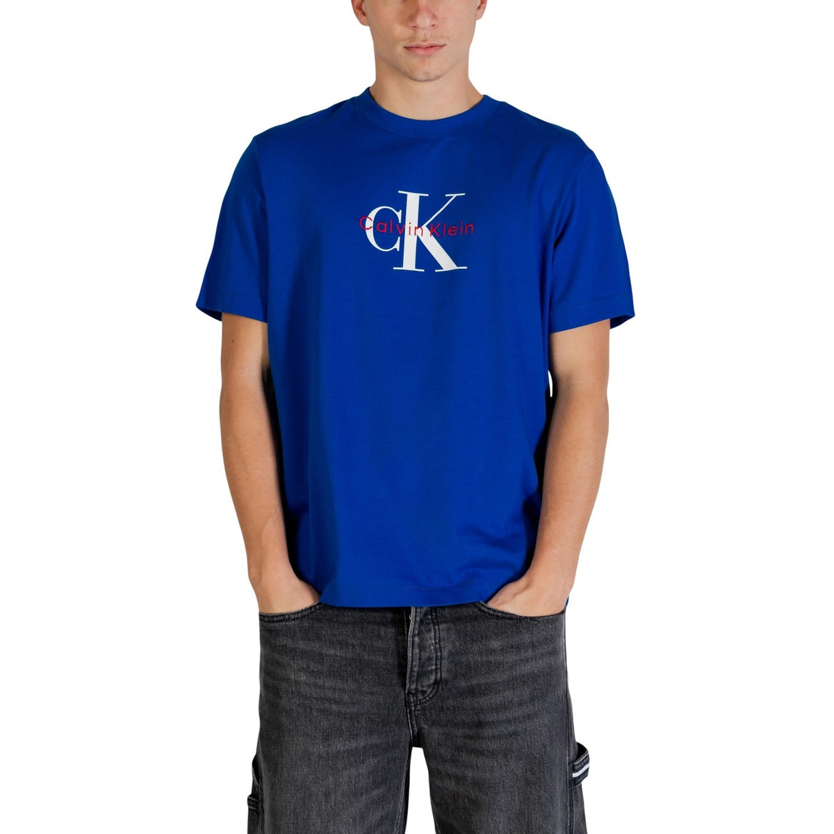 Image 1 : T-shirt Calvin Klein Jeans homme bleu col rond manches courtes — Delvale