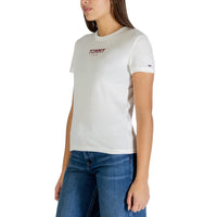 Image 2 : T-shirt blanc Tommy Hilfiger Jeans femme coupe moderne manches courtes vue de profil — delvale