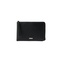 Image 1 : Pochette plate Calvin Klein homme en cuir noir avec plaquette métal argentée et zip — Delvale