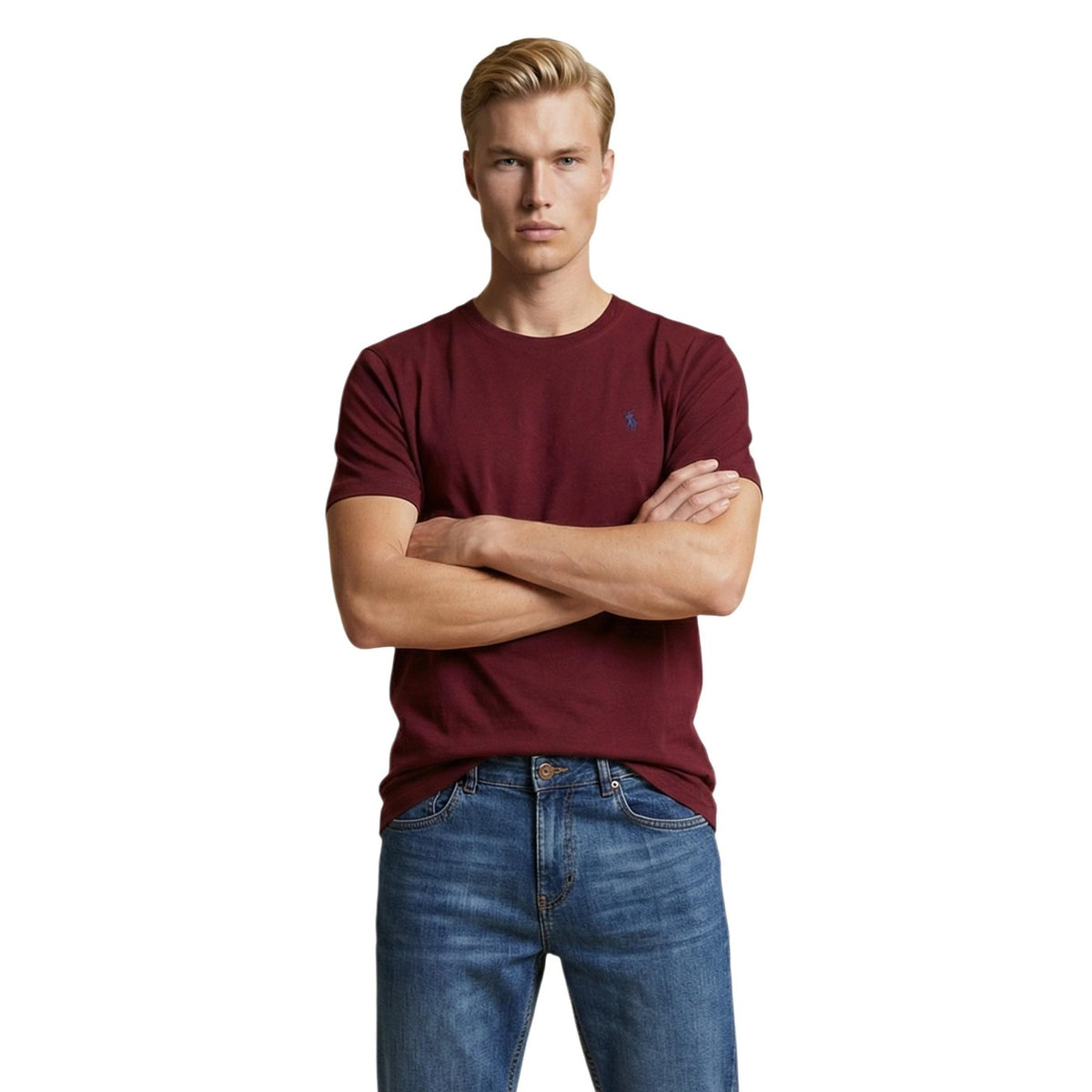 Image 4 : T-shirt U.S. Polo Assn. homme bleu marine coton jersey, détail col rond finition côtelée — Delvale