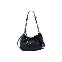 Image 3 : Vue d'ensemble du sac demi-lune Desigual noir avec chaîne dorée et finitions embossées — Delvale