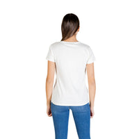 Image 2 : Vue de face du t-shirt Liu Jo femme blanc logo strass, coupe ajustée col rond manches courtes — Delvale