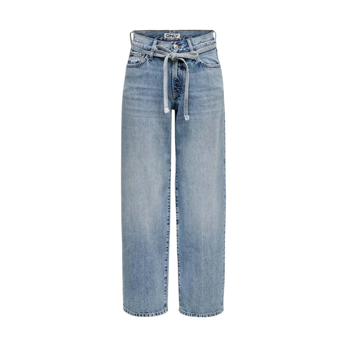 Image 2 : Détail jean Only femme bleu azur coupe droite, finitions soignées et ceinture coordonnée — delvale
