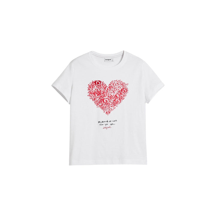 Image 1 : T-shirt Desigual femme blanc avec impression artistique, manches courtes et col rond — delvale