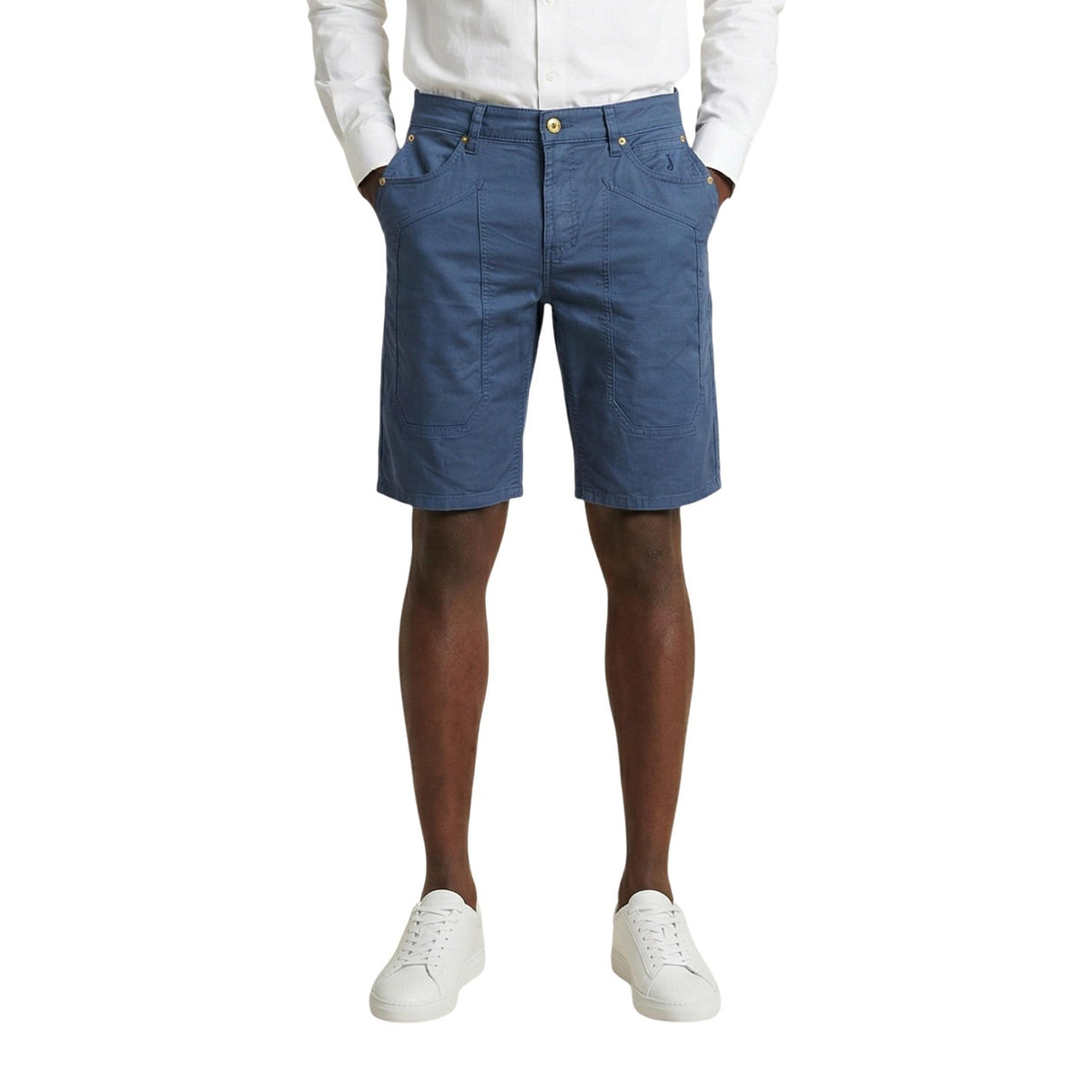 Image 7 : Bermuda homme Jeckerson bleu slim 5 poches vue latérale — delvale