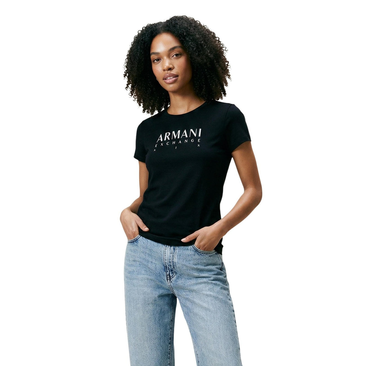 Image 1 : T-shirt femme noir Armani Exchange coupe ajustée en jersey coton — delvale