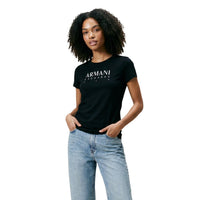Image 1 : T-shirt femme noir Armani Exchange coupe ajustée en jersey coton — delvale