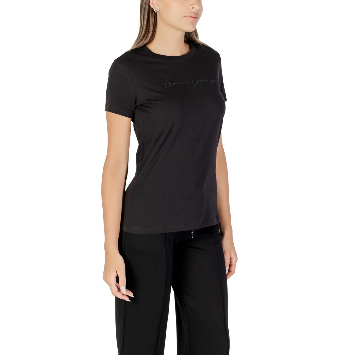 Image 3 : Vue de dos du t-shirt Armani Exchange femme noir manches courtes coupe ajustée — delvale