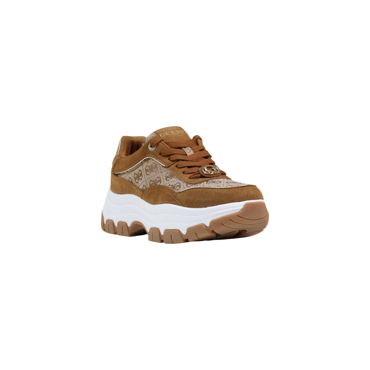 Image 2 : Baskets Guess femme marron à plateforme, détail du design urbain et fermeture lacets — delvale