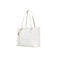 Image 2 : Sac à main Liu Jo blanc nacré cabas structuré avec quincailleries dorées et breloque signature, vue de face — Delvale