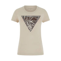 Image 2 : Vue de face du t-shirt Guess femme beige à encolure ronde et motif triangle imprimé graphique — Delvale