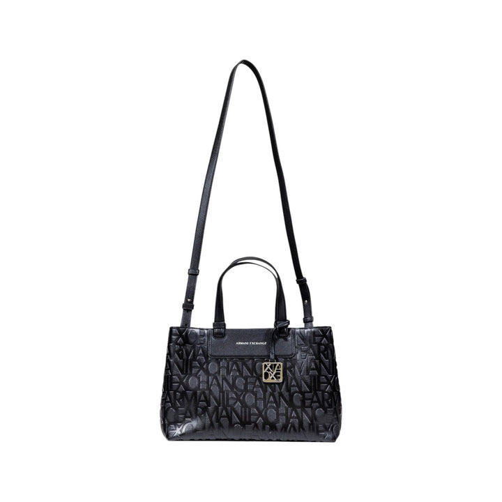 Image 1 : Sac à main Armani Exchange femme noir avec texte gaufré en relief et plaque dorée signature — delvale