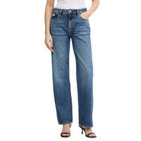 Image 1 : Jean straight Calvin Klein Jeans femme bleu azur taille haute, vue de face — Delvale