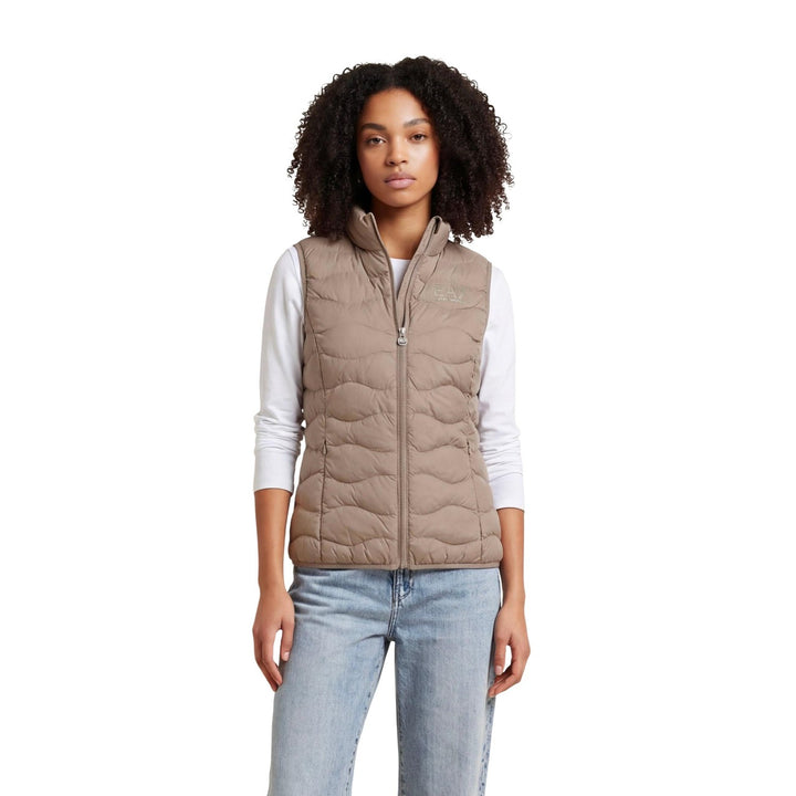 Image 1 : Gilet EA7 femme beige sans manches avec fermeture éclair centrale — delvale