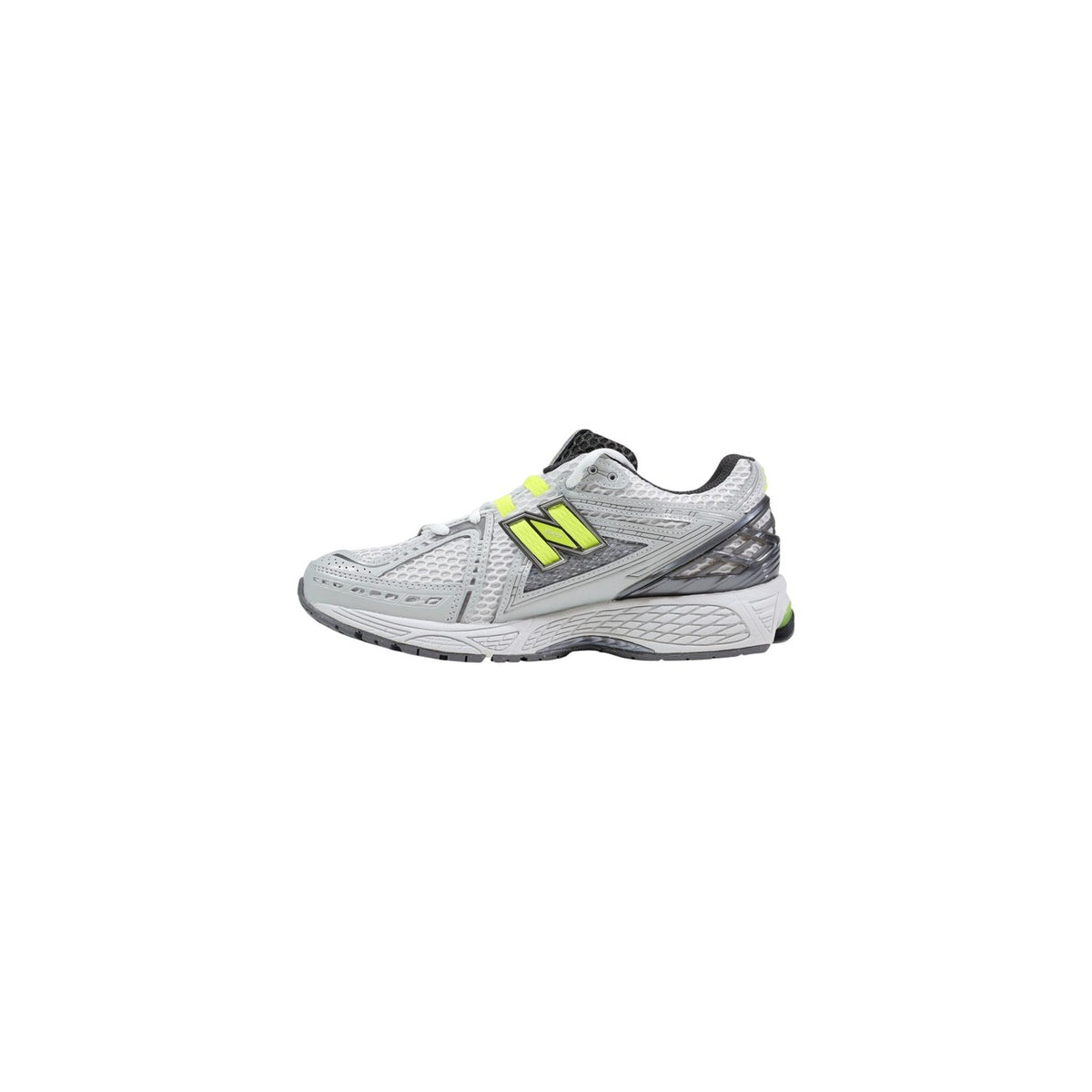 Image 3 : Détails New Balance 1906 femme logo chartreuse sur tige grise — delvale