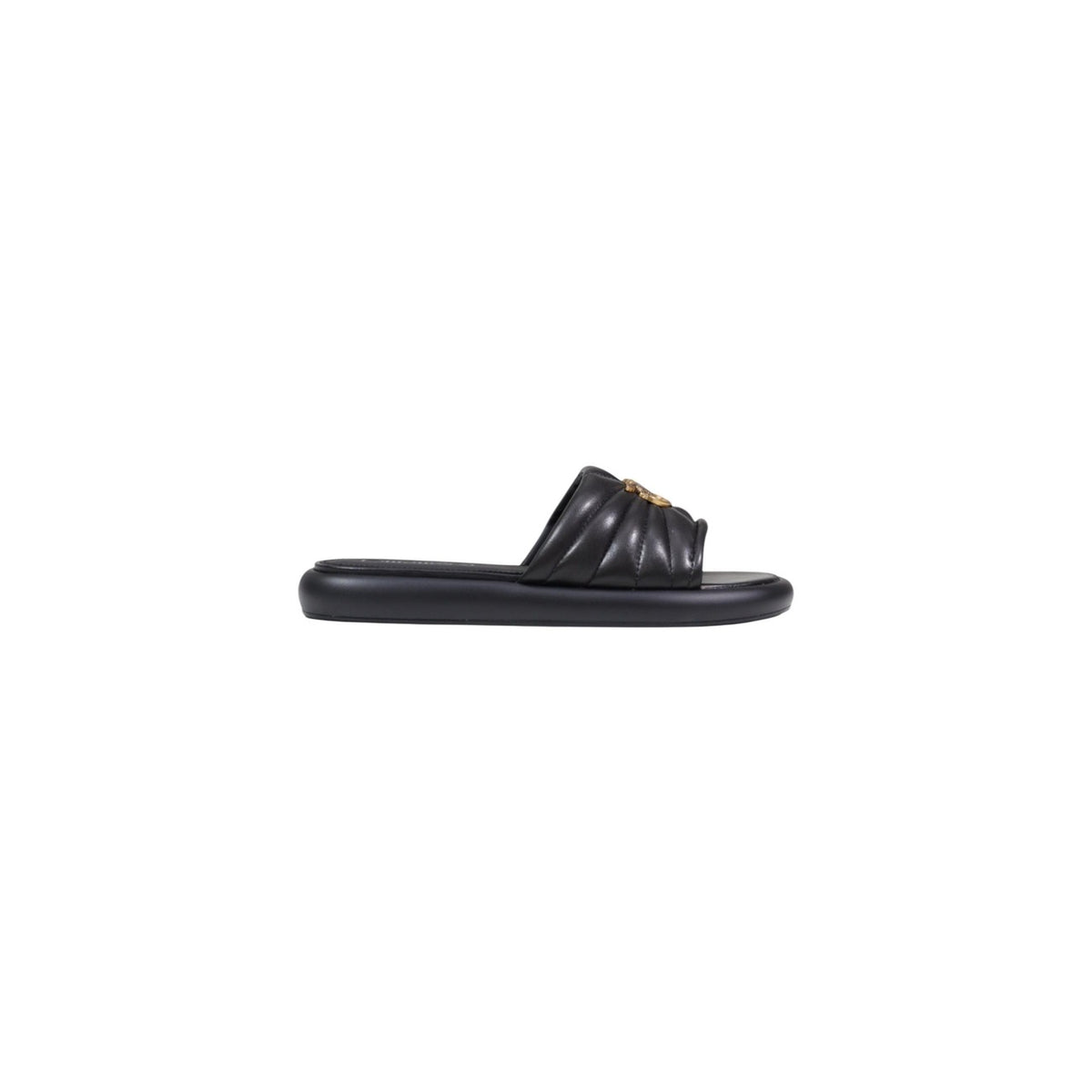 Image 1 : Mules Pinko femme noires en cuir avec bout pointu ouvert, vue de profil — delvale
