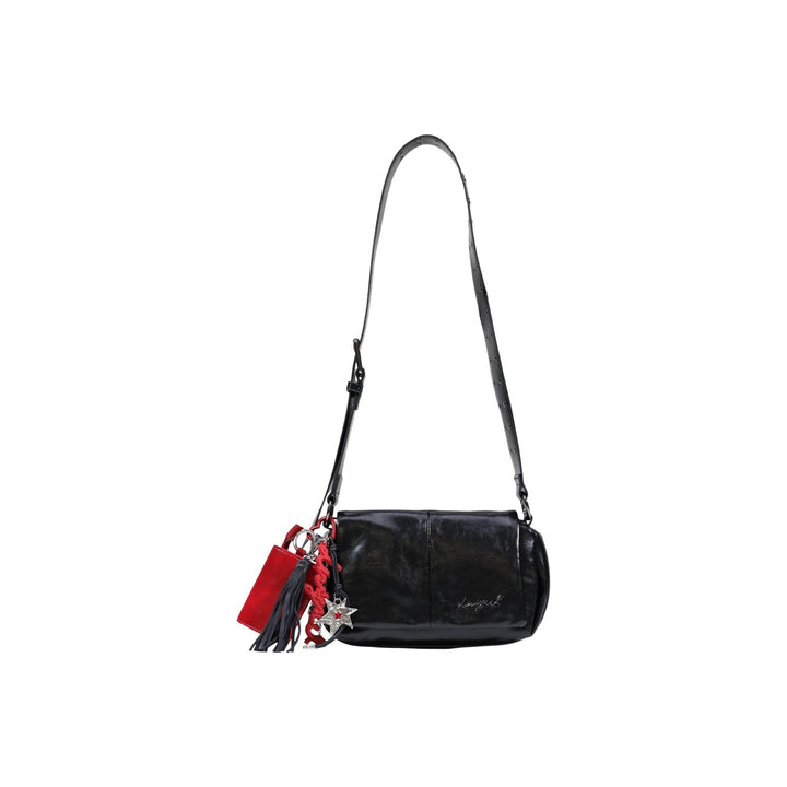 Image 1 : Sac bandoulière Desigual femme noir verni craquelé avec rabat et breloques étoile colorées — delvale