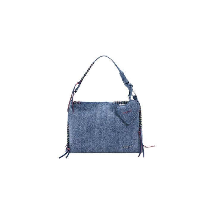 Image 1 : Sac baguette Desigual noir bimatière avec motif floral gaufré et anse tressée nouée — delvale