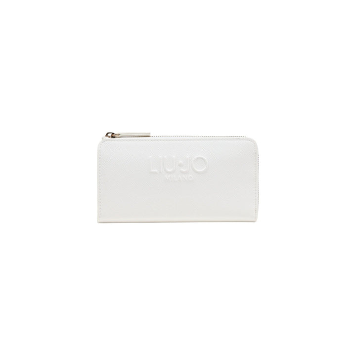 Image 1 : Portefeuille Liu Jo femme blanc ivoire format complet, logo Milano embossé en relief sur la face avant et fermeture zippée dorée — Delvale