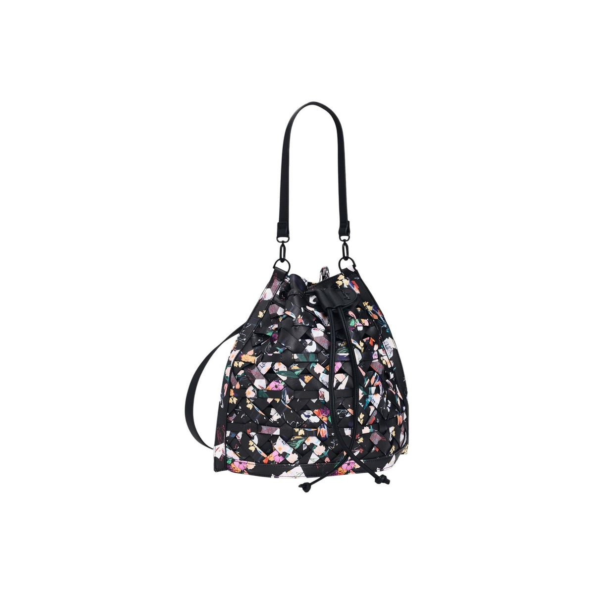 Image 2 : Vue détaillée du sac hobo Desigual montrant les appliqués floraux texturés et les œillets argentés — delvale