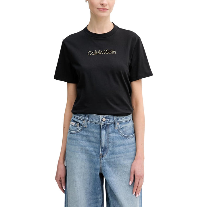 Image 1 : T-shirt Calvin Klein Jeans femme noir col rond manches courtes vue de face — delvale