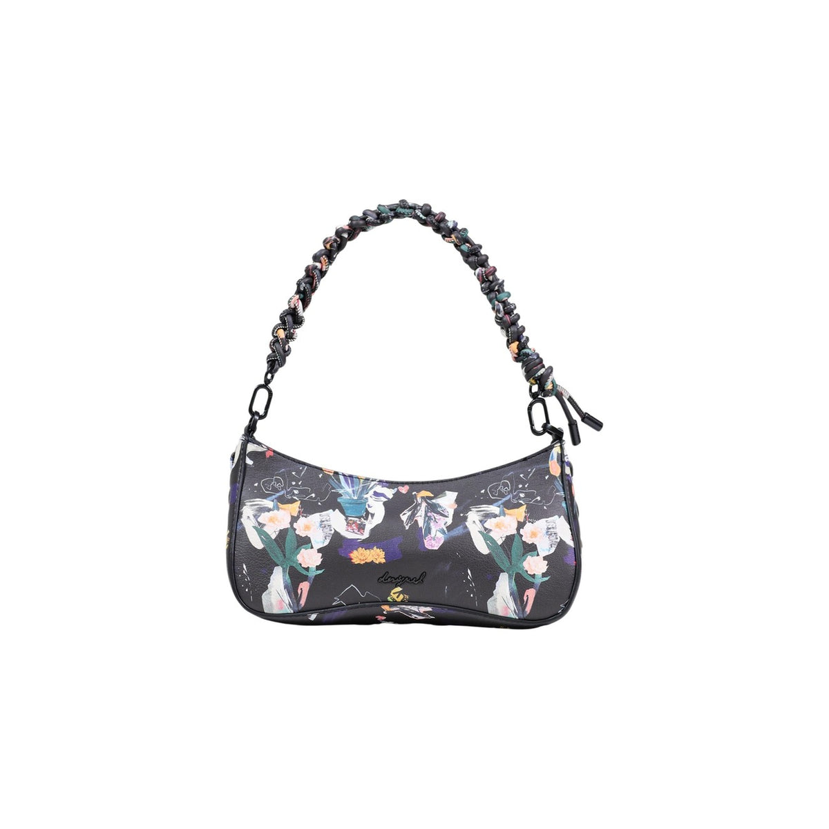 Image 3 : Desigual sac baguette femme noir imprimé floral artistique expressionniste anse chaîne tissu multicolore — vue face — Delvale