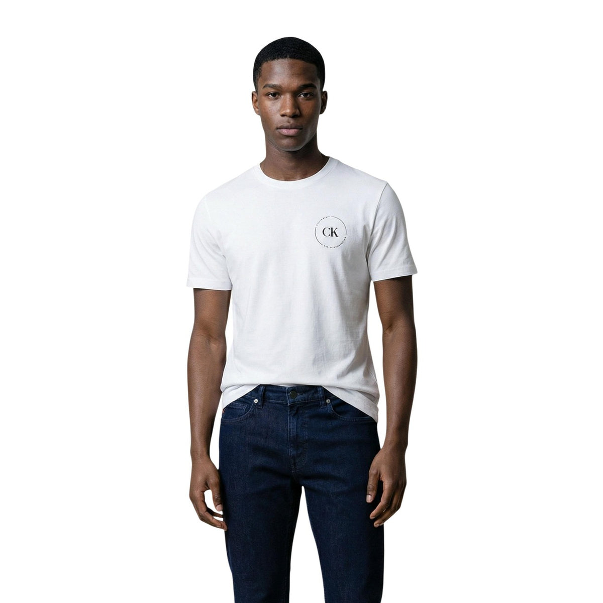 Image 1 : T-shirt Calvin Klein Jeans homme blanc col rond manches courtes — Delvale