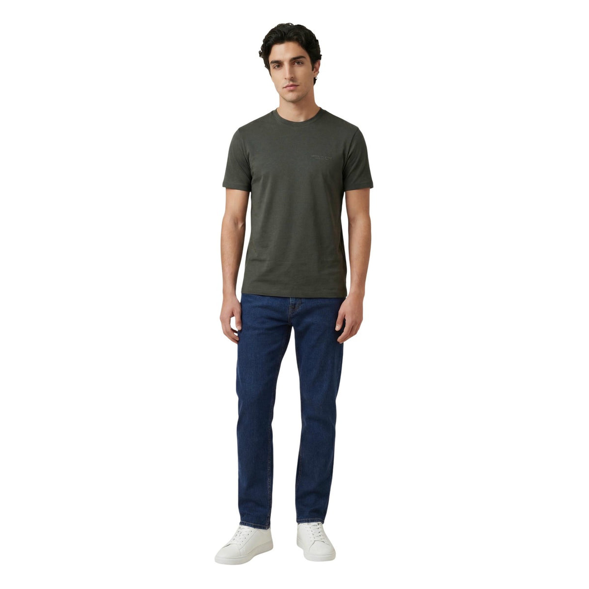 Image 2 : T-shirt Armani Exchange homme vert, détail du col rond et logo — Delvale