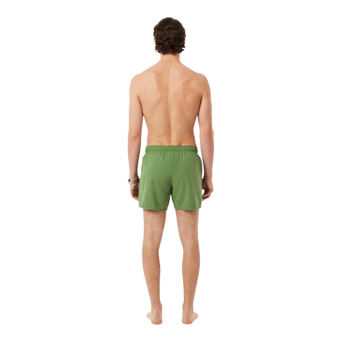 Image 3 : Détail du short de bain Lacoste homme vert, poches frontales et finitions soignées visibles — Delvale