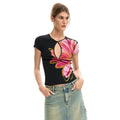 Desigual T-shirt Dames Zwart Bloemenpatroon Ronde Hals